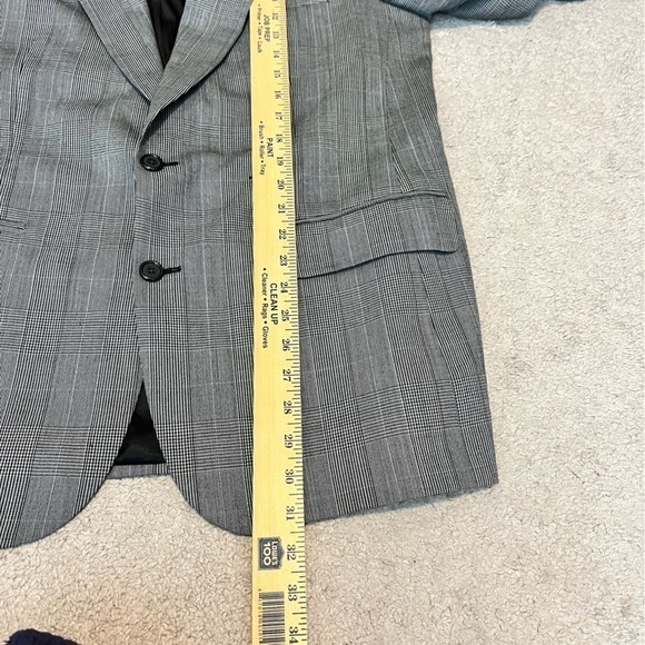Burberrys Blazer mens large two button coat grey blue micro plaid 100% wool - Picture 10 of 11